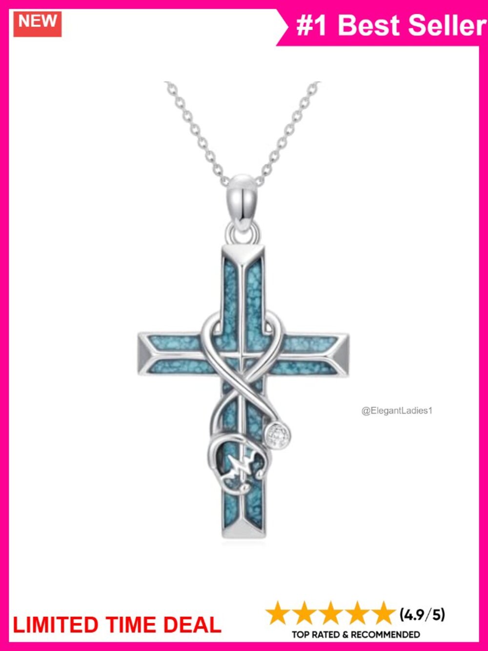 925 Sterling Silver Infinity Origami Cross Necklace Women 18+2" Cable Chain